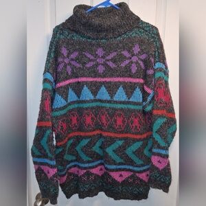 Vintage Colorful Patterned Turtleneck Sweater Kitty Hawk L